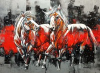 Momin Khan, 36 x 48 Inch, Acrylic on Canvas, Horse Painting, AC-MK-106